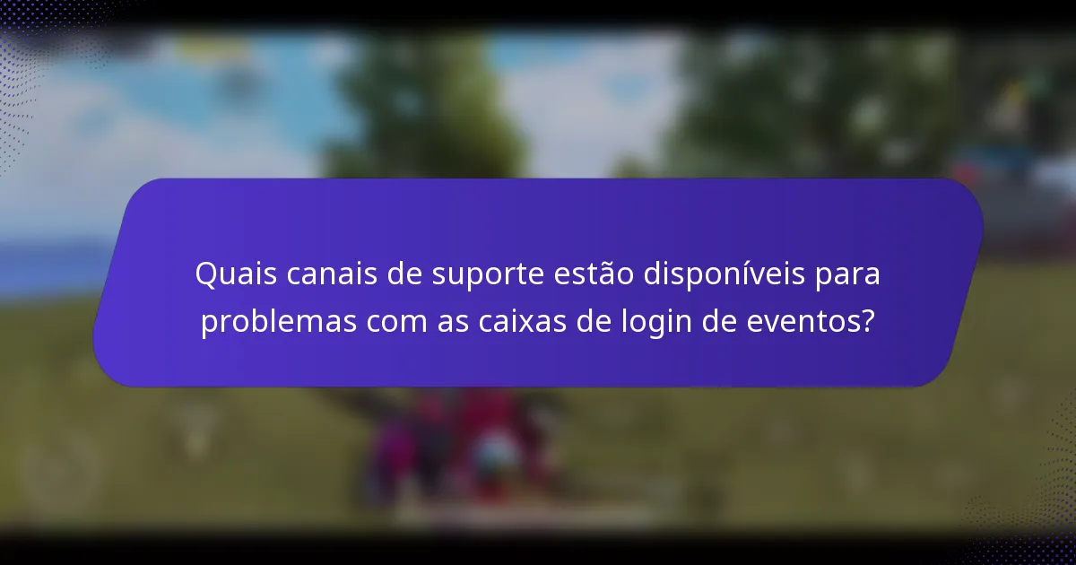 Quais canais de suporte estão disponíveis para problemas com as caixas de login de eventos?