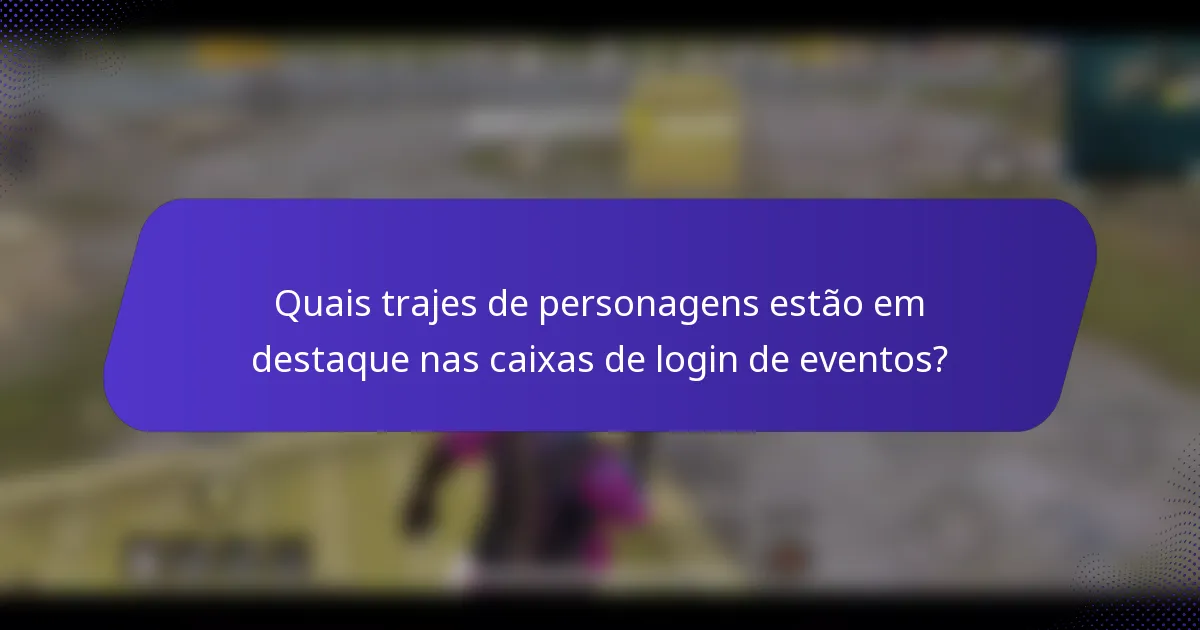 Quais trajes de personagens estão em destaque nas caixas de login de eventos?